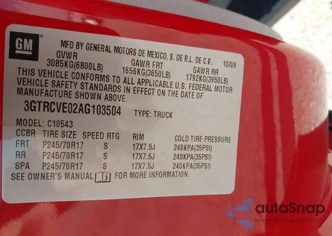 2010 GMC Sierra 1500 Sle из США, поврежденный, VIN 3GTRCVE02AG103504